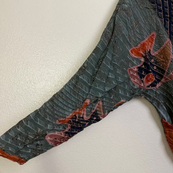 Kusnadi Top Womens Long Sleeve Button Up Fish Art Lagenlook Colorblock Handmade - Picture 7 of 12